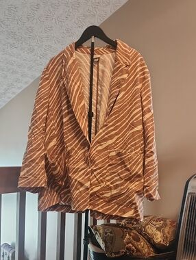 a new day Brown and Cream Zebra-Print Blouse